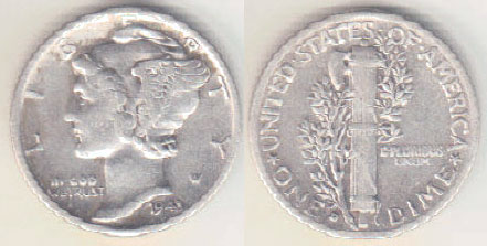 1943 D USA silver 10 Cents (Dime) A001533